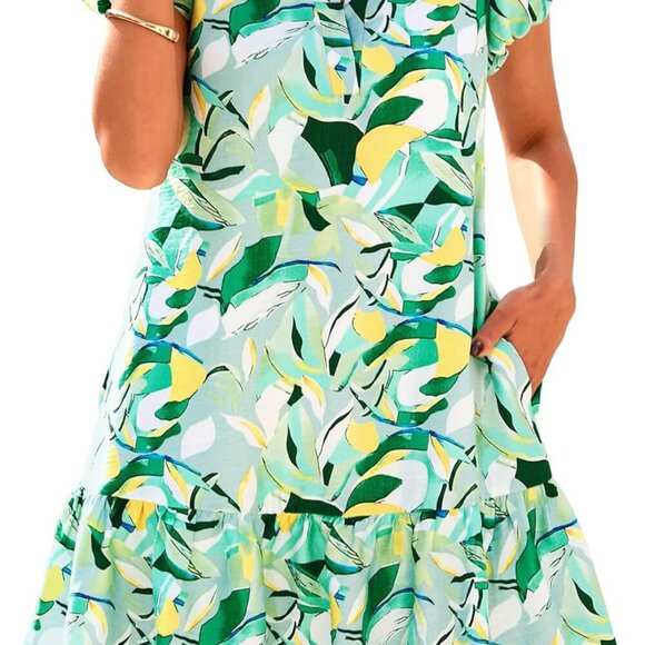 Womens Summer Dresses 2025 Puffy Sleeve V Neck Loose Floral Print A Line Boho Mi - Picture 1 of 8